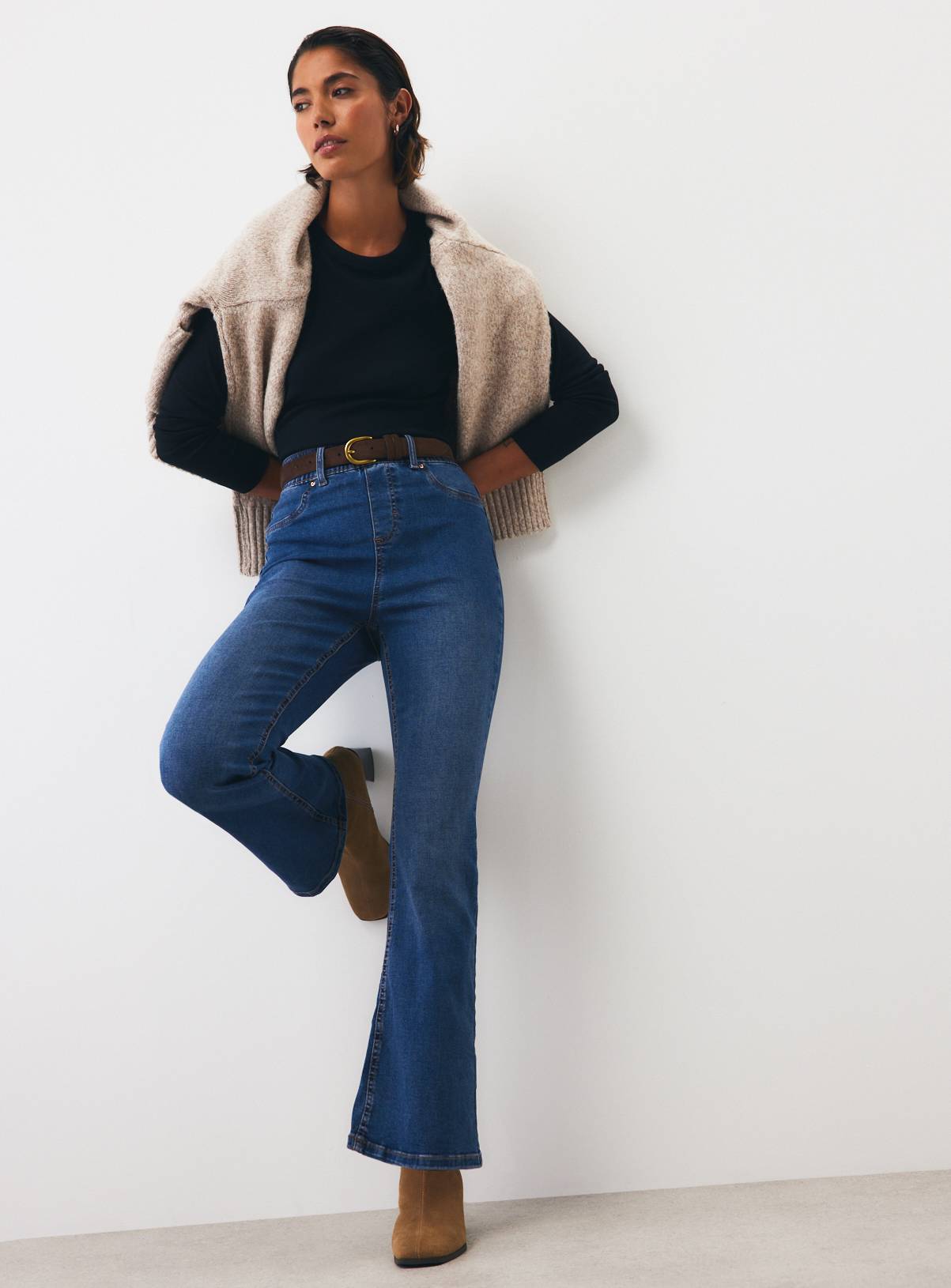 Mid Denim Cotton Rich Stretch Flared Jeggings 16 - Image 2